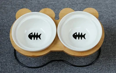 Ceramic Cat Bowl Cat Food Feeder Dog Bowls Drinking Water Bowl Cervical Protection Pet Supplies Ceramic Double Cat Bowls