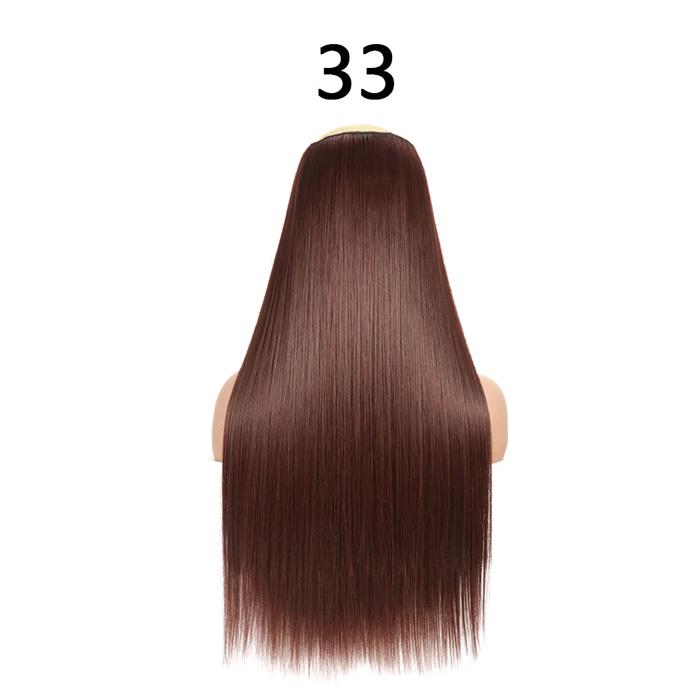 Synthetic 24Inch Hair Extensions OnePiece 5 Clips Long Straight Hairstyle Heat Resistant Fake Hairpiece For Women Natural Brow
