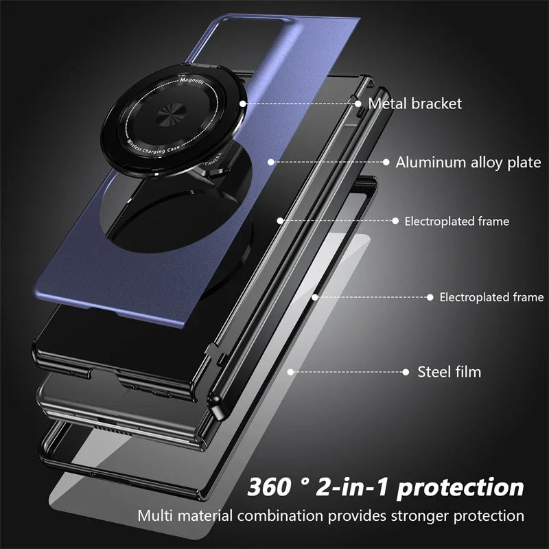 Matte Solid Color Phone Case for Honor Magic V2 RSR Hard Shell Protection Shockproof Film Protector with Holder Cover