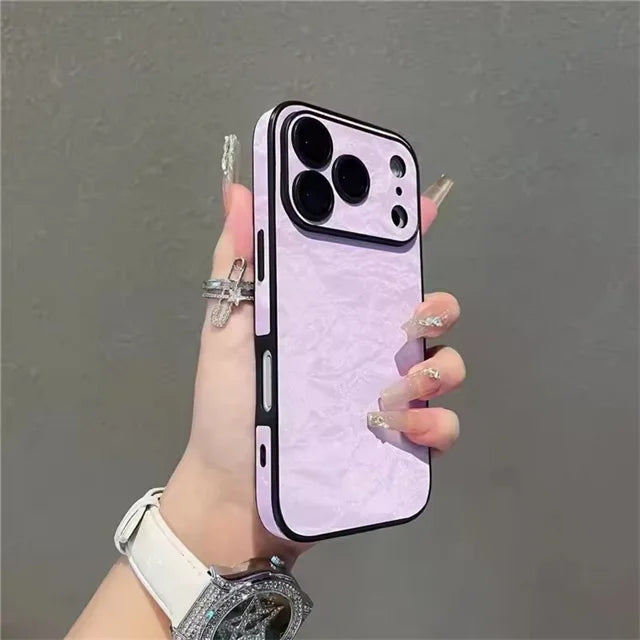 Velvet Snow Mountain Pattern Phone Case For iPhone 17 15 14 16 12 11 13 Pro Max Plus Air Luxury Leather Cover Phone Accessories