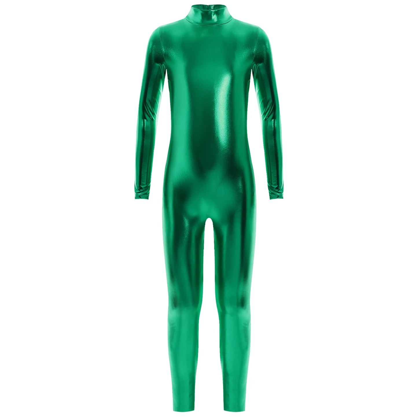 Kids Boys Girls Dance Metallic Jumpsuit Children's Gymnastics Bodysuit Performance Costume Long Sleeve Full Length Leotard