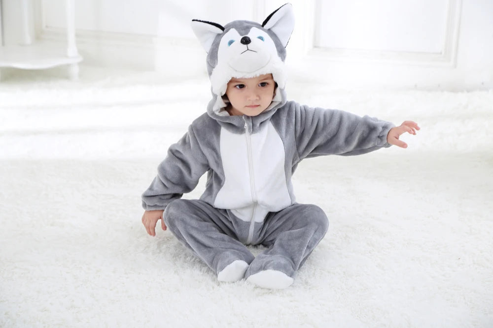 Umorden Animal Dog Husky Romper Costume Kigurumi Jumpsuit Onesies for Baby Boys Infant Toddler Flannel Halloween Fancy Dress