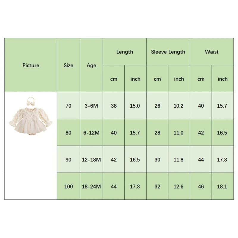 Baby Girls Autumn Romper Dress Long Sleeve Lace Floral Tulle Patchwork Romper with Headband