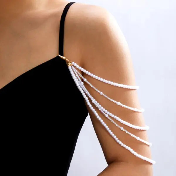 Elegant Multi-Layered Pearl Shoulder Chain Necklace for Women Luxury Wedding Dinner Body Chain Bridal Accessory