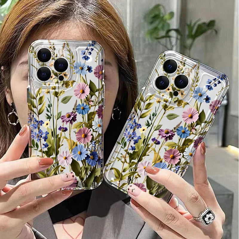 Cute Pastel Flower Phone Case For iPhone Air 17E 16E 7 8 Plus XS XR X 15 14 13 12 11 Pro Max Air Soft Shockproof Cover