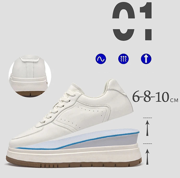 Men's Invisible Height Increasing Elevator Shoes Lace-up Sporty White Sneakers 8/10cm Taller Size Plus Invisible Elevate Shoes