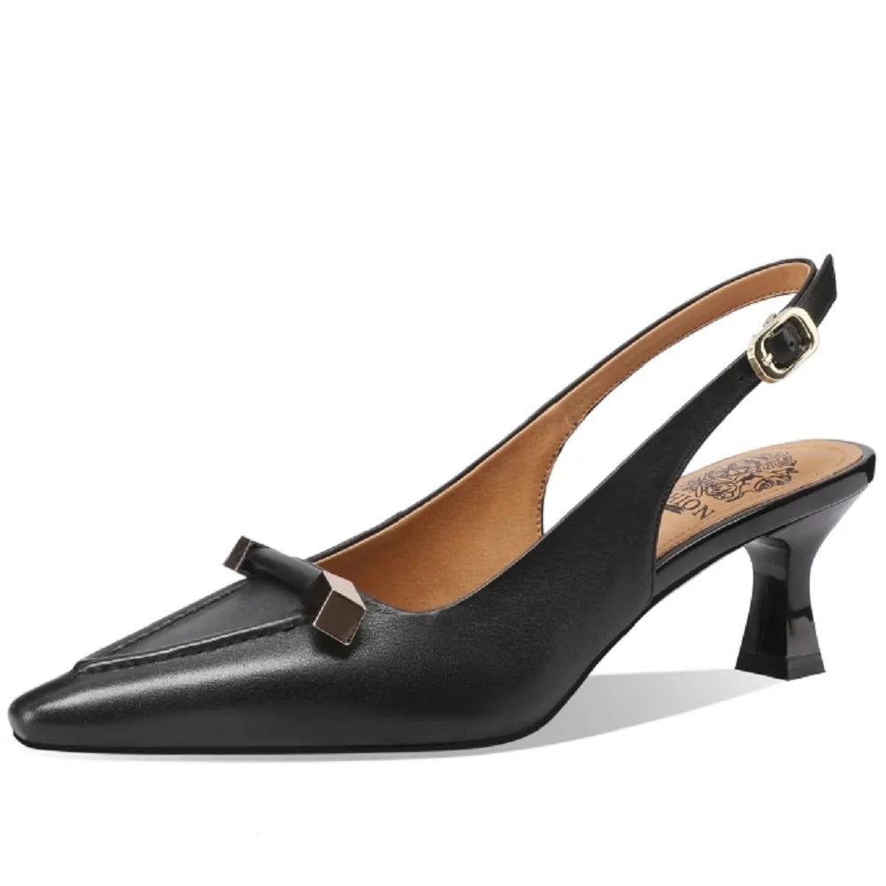 【JOCHEBED HU】Summer Brand Genuine Leather Mid Heels Women Sandals Fashion Slingback Pumps Office Lady Shoes 33-43