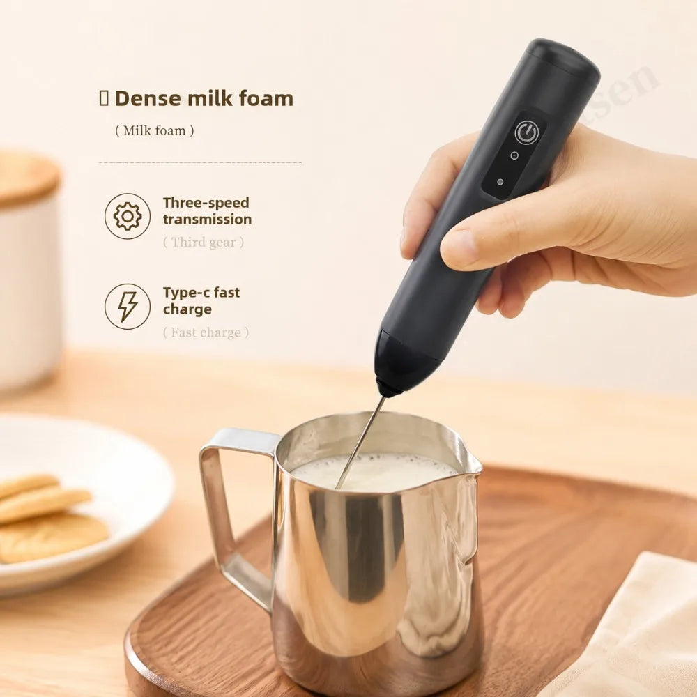 Electric Milk Frother + Egg Beater Wireless Type-C Charging 3 Speeds Mini Handheld Foam Maker Coffee Whisk Cooking Tools