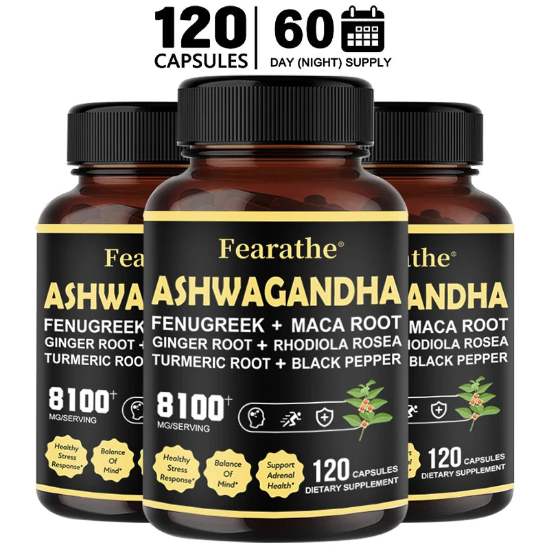 Ashwagandha Capsules - Added Turmeric, Rhodiola Rosea, Ginger, Black Pepper - Strength, Mood & Immune Support