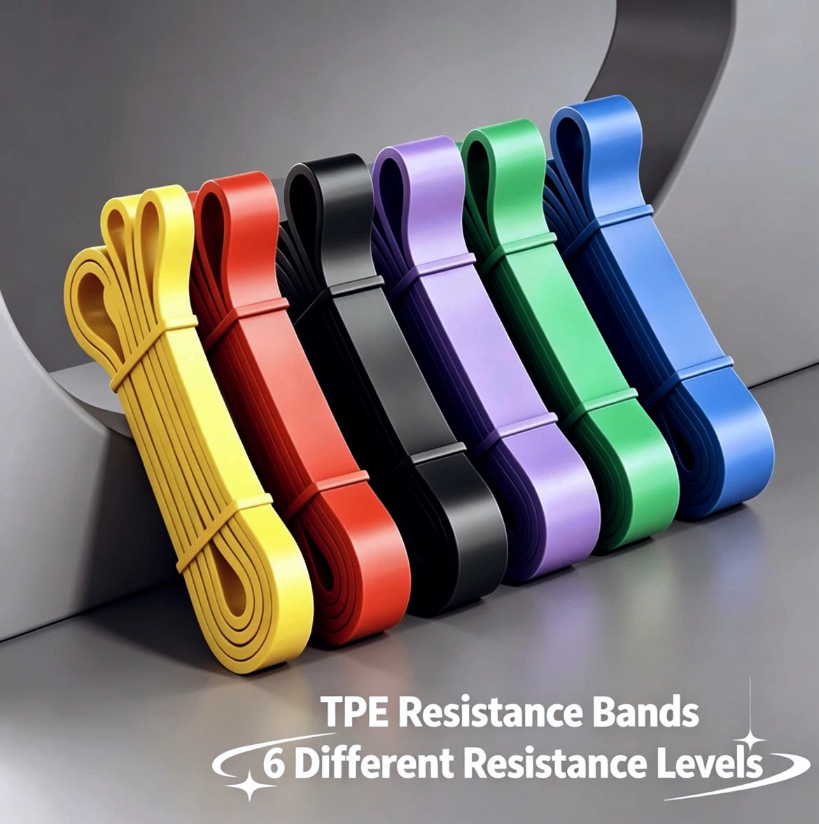 TPE Resistance Bands 6 Levels Different Strength Elastic Exercise Bands for Pull Up Assist, Yoga, Pilates, Physical Therapy, Bod