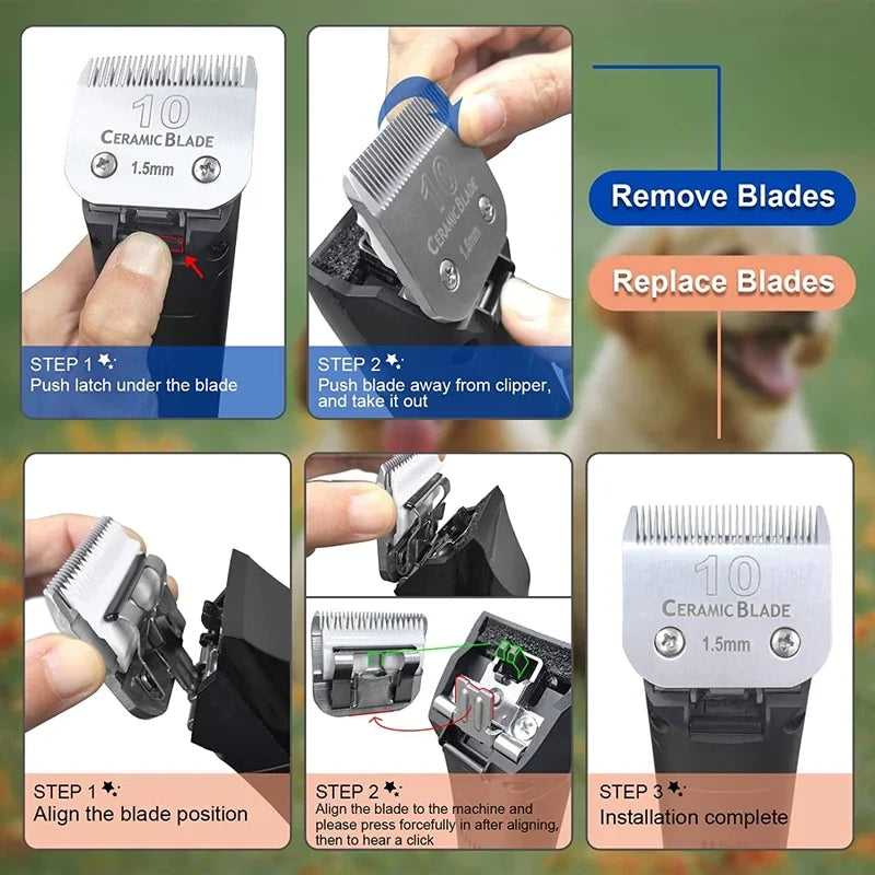 Detachable Pet Dog Grooming Clipper Ceramic Edge Blade Compatible with most Andis,Oster A5,Wahl KM10 Series Clippers