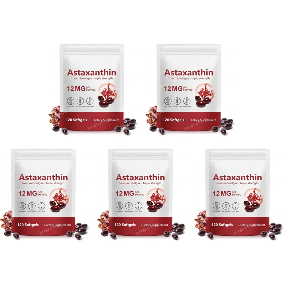 Astaxanthin Softgels Triple Strength From Microalgae Supports Healthy Aging Promotes Collagen Supports Skin Barrier 120 Softgels