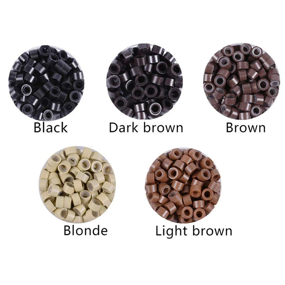 500 Pcs Hair Extensions Tools Kit Silicone Micro Rings with Three-Hole Hair Pliers Pulling Hook Needle Loop Threader