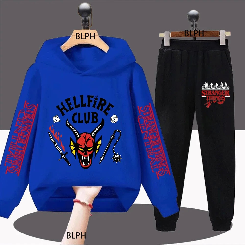 Hellfire Club Kids Hoodie Set with Devil Skull, Dice, Swords, and Spiked Chain Design for Trendy Little Ones