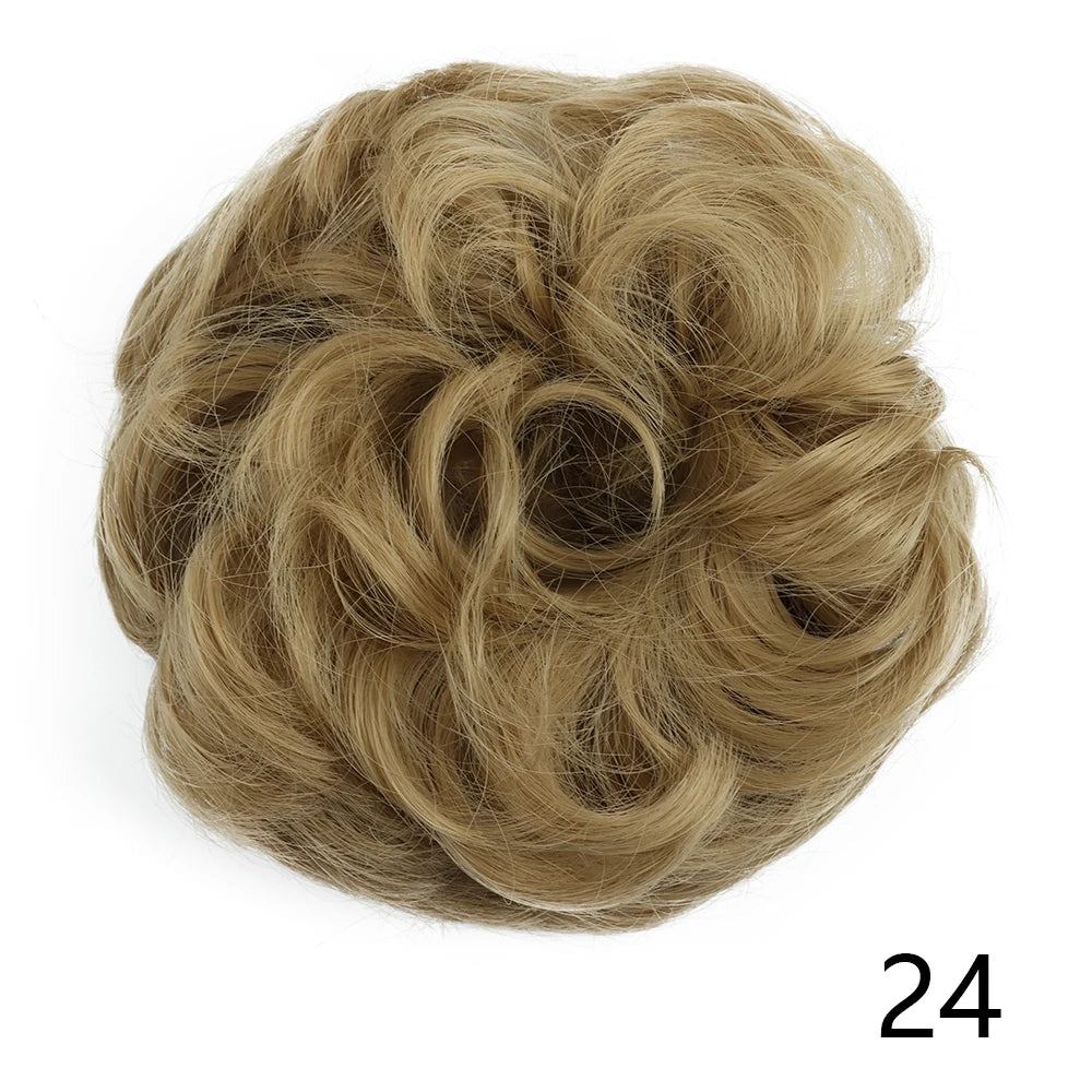 Synthetic Hair Bun Wig Donut Wavy Elastic Rubber Scrunchie Hair Pieces Ladies Ponytail Hair Extension Curly Wrap