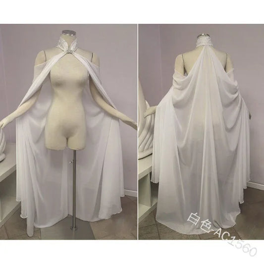Halloween Costume Women Shawl Cape Cloak Medieval Neck Cape Shawl Cosplay Princess Witch Bride Party Chiffon Light Coat Robe