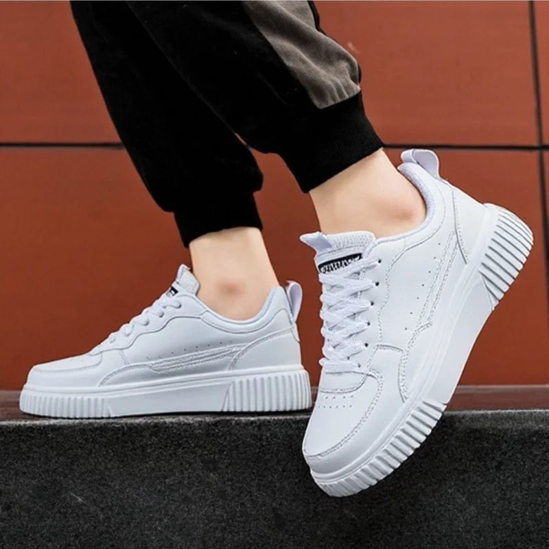 YRZL Fashion Leather Men Casual Shoes Lightweight Running Shoes Platform White Sneakers Outdoor Breathable Sport Shoes Shoes