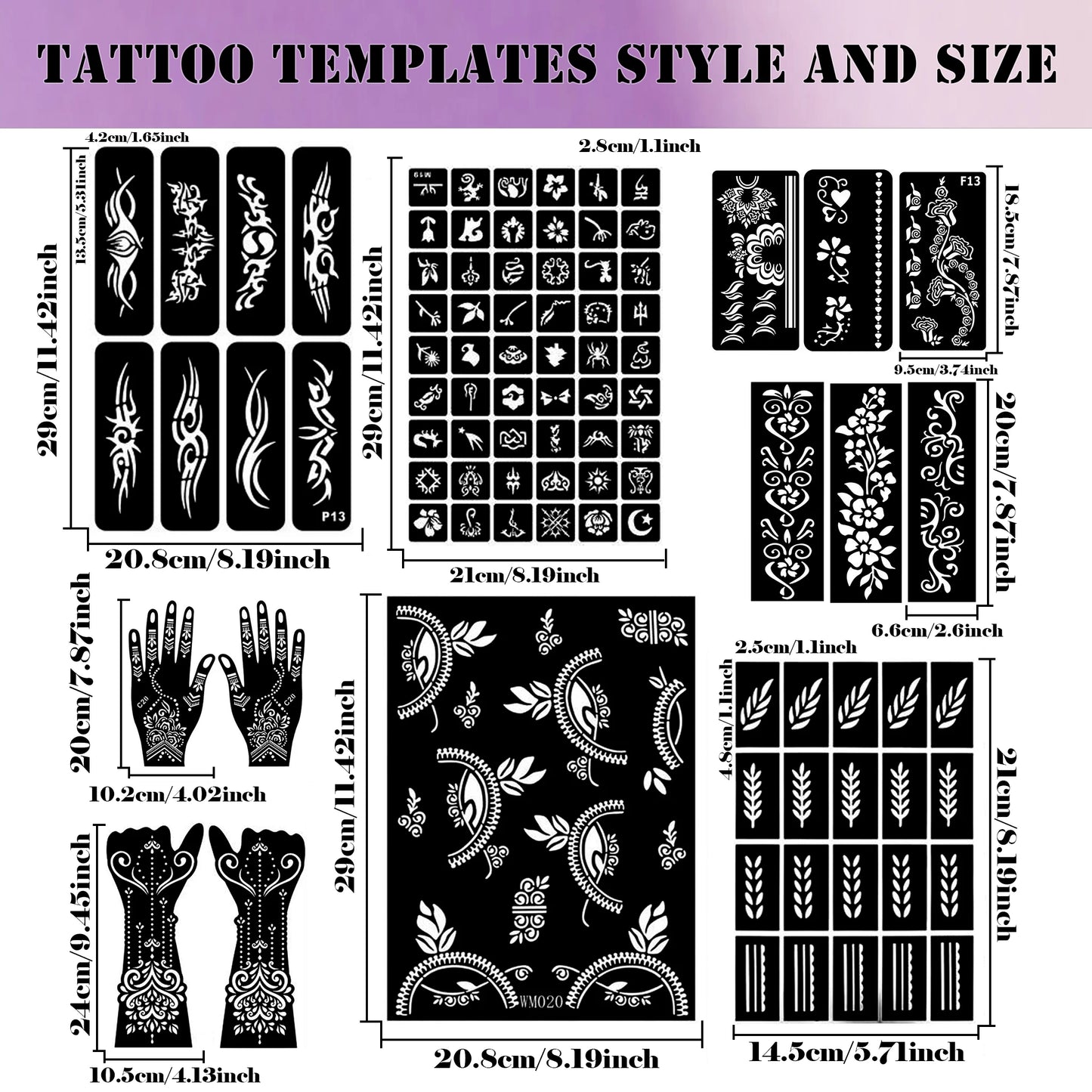 Temporary Tattoos Stencils Kit 3 Color(Brown Black Maroon) Ink with Gloves DIY Body Art Painting for Women Men Adults Kids