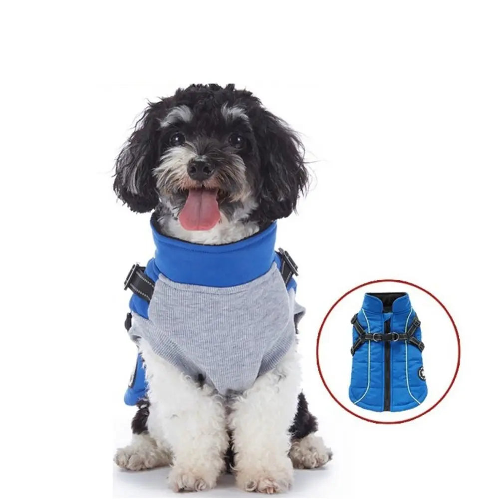 Waterproof Adjustable Dogs Down Clothes Thicken Warm Winter Dog Clothes Soft with Harness Dog Coat for Dogs Cats