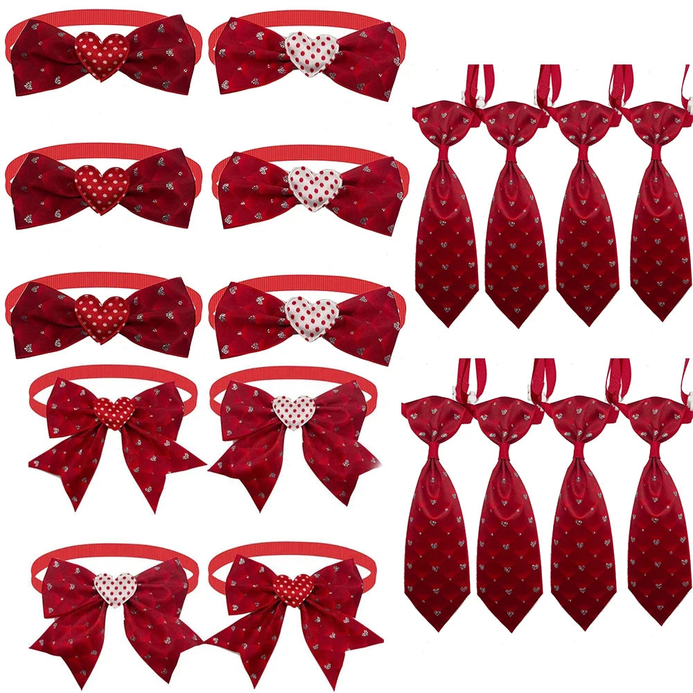 50pcs Cute Dog Bow Tie Love Heart Style Pet Supplies Valentine's Day Small Dog Red Puppy Bow Tie Pet Dog Cat Collar Accessories