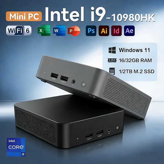 2026 Portable Mini PC Intel Core i9 10980HK 32GB RAM 512GB 1TB 2TB SSD Windows 11 Gaming Computer Type-C 4K 60Hz Mini Desktop PC