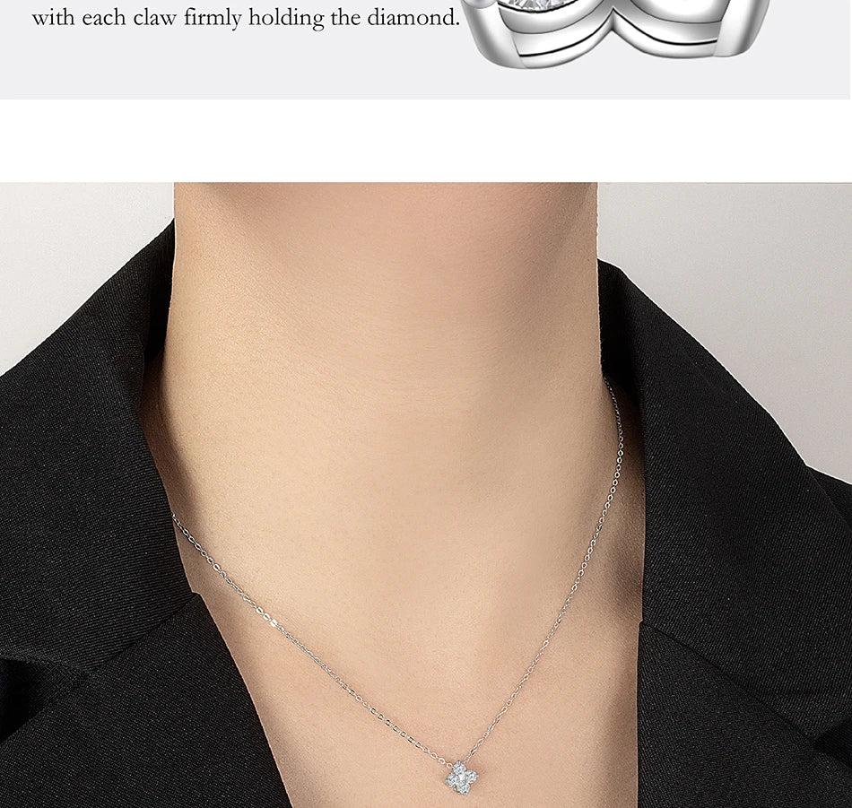 PERFANY All Moissanite Necklace for Women S925 Pure Silver Classic Clover Laboratory Diamond Pendant Fashion Jewelry