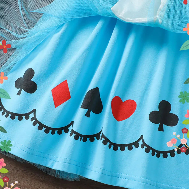 Halloween Lolita Dress Blue And White Poker Elements Princess Dress Bow Apron Baby Girls Dress Birthday Party Cosplay Costume