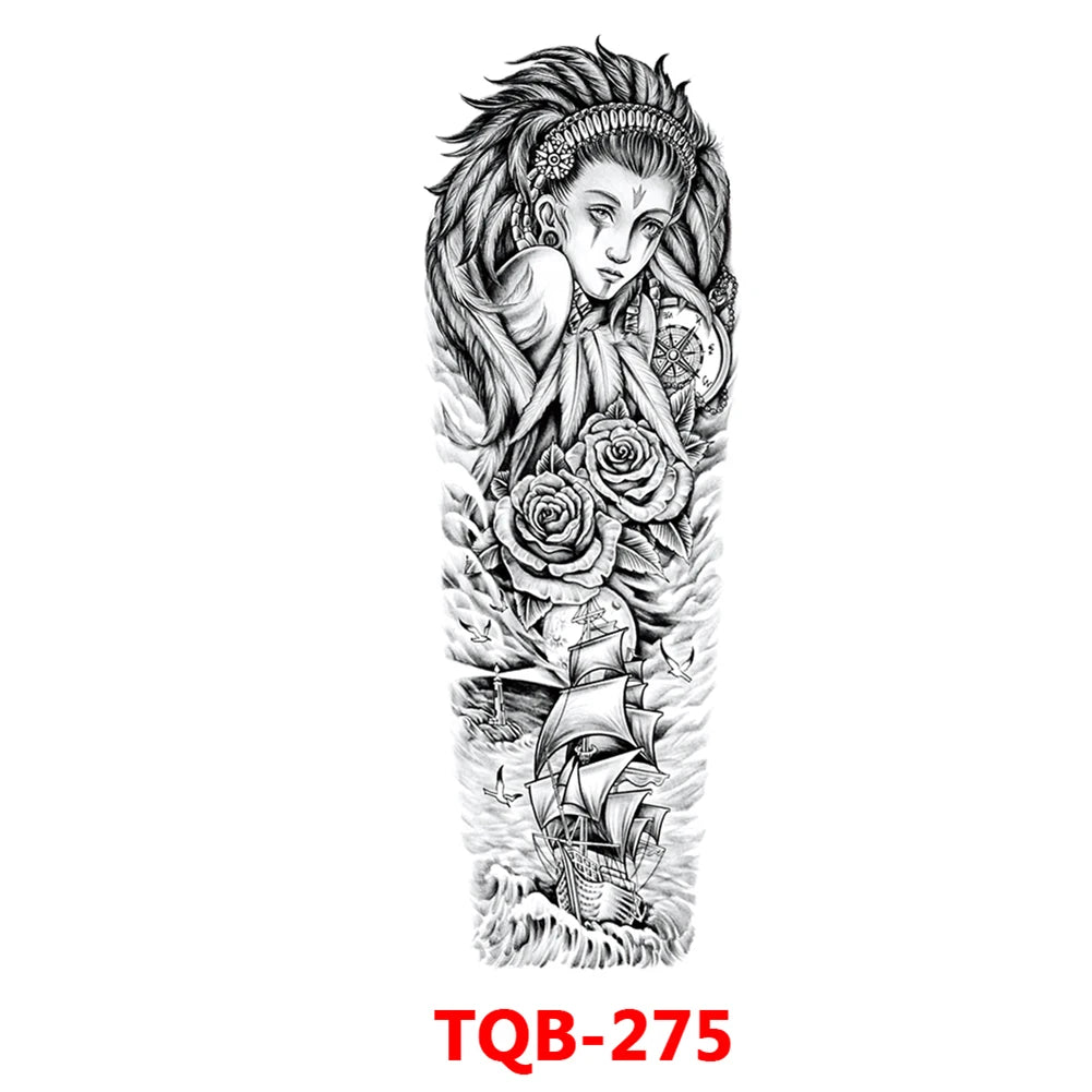 Large Arm Sleeve Tattoo Rose Gear Clock Eye Waterproof Temporary Tatto Sticker Lion Wolf King Body Art Full Fake Tatoo Women Men