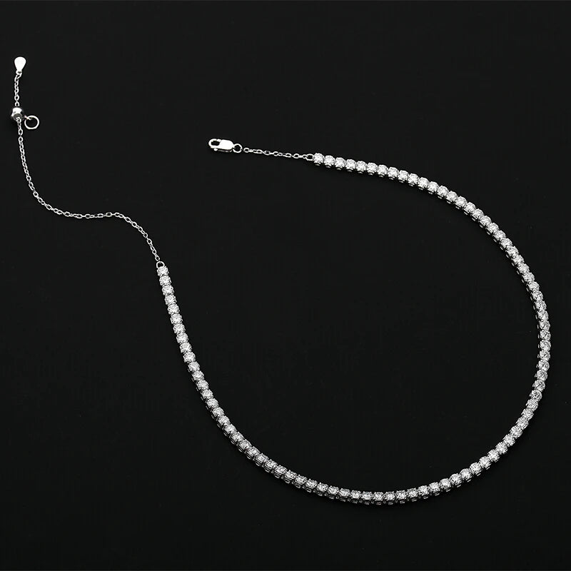Women's Adjustable Rhodium Plated Fine Jewelry S925 Sterling Silver GRA 3mm D VVS1 Moissanite Tennis Necklace Choker
