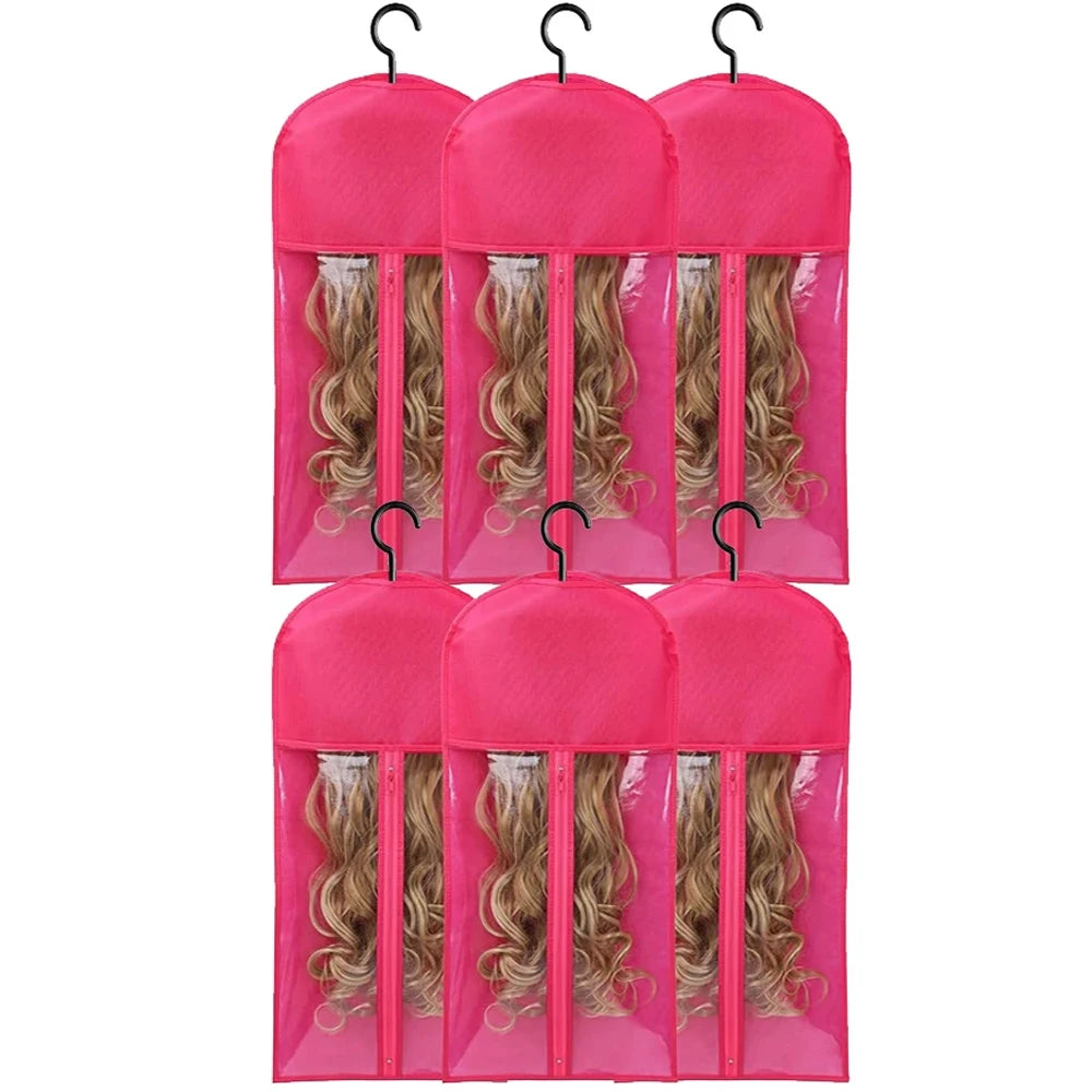 10PCS/3PCS/6PCS/1PCS Hair Extension Storage Bag with Hanger Transparent Wig Organizer Dustproof Holder for Hair Pieces