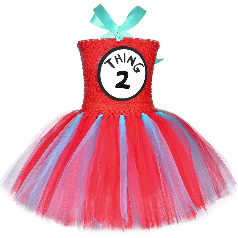 Halloween Thing 1 and Thing 2 Costumes Kids Blue Red Dr Seuss Tutu Dress Up Clothes Toddler Girls Birthday Party Princess Dress