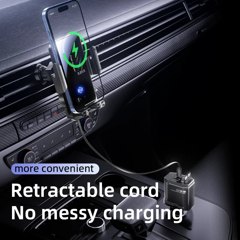Magnetic Charger 15W Wireless Car Phone Holder with Cable Fast Charging Infrared Sensing Car Mount for iPhone Android
