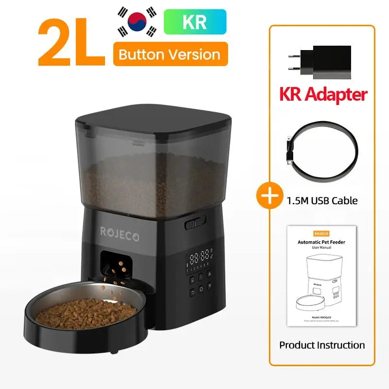 ROJECO Smart Dog Feeder Automatic Dog Food Kibble Dispenser Button Version for Pet Cats Auto Food Container Dog Feeding Supplies