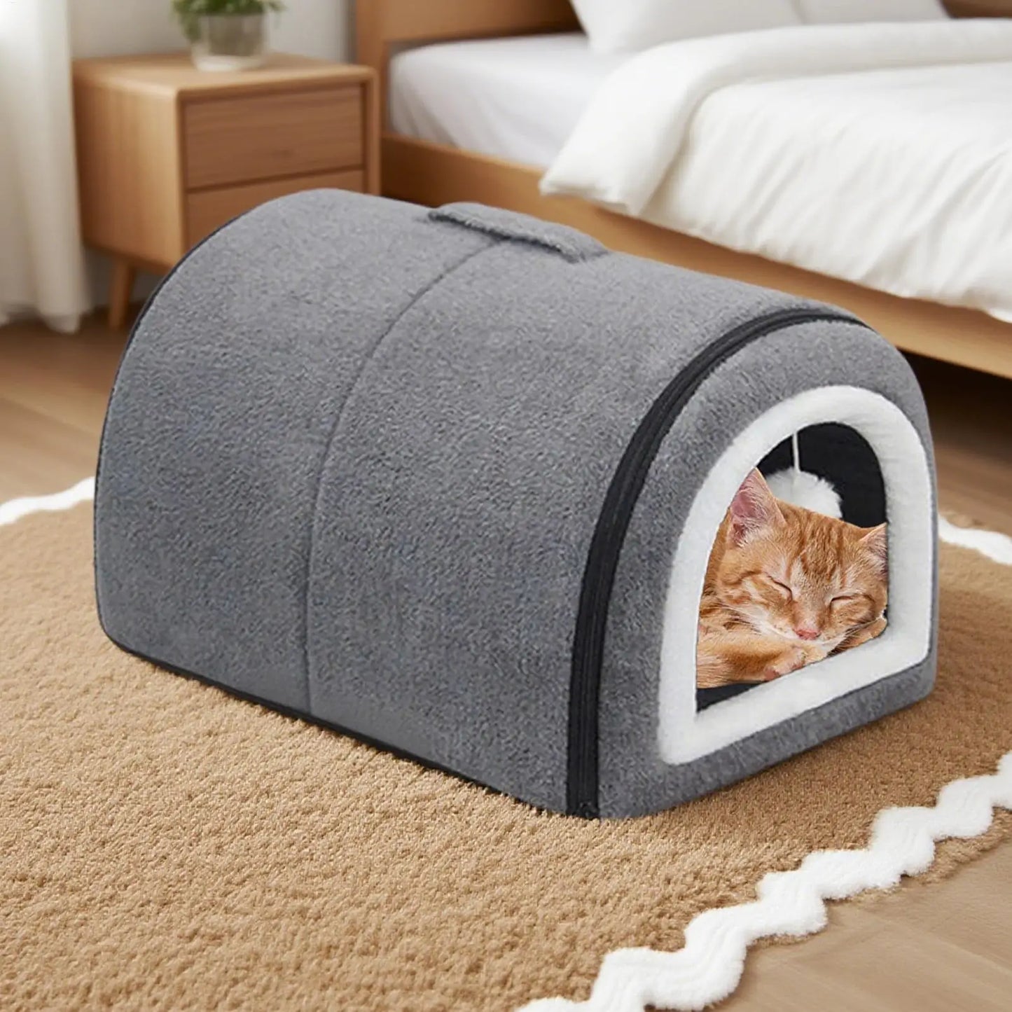 Heated Cat House Cat Bed Cave Temp Adjustment Semi-Enclosed Removable Warm Nest For Medium Breed Kitten Puppy All Season Indoor