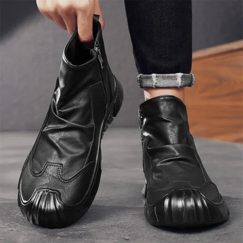 Fipatbu Unisex wool-lined barefoot leather boots with a solid color and a wide-toe design