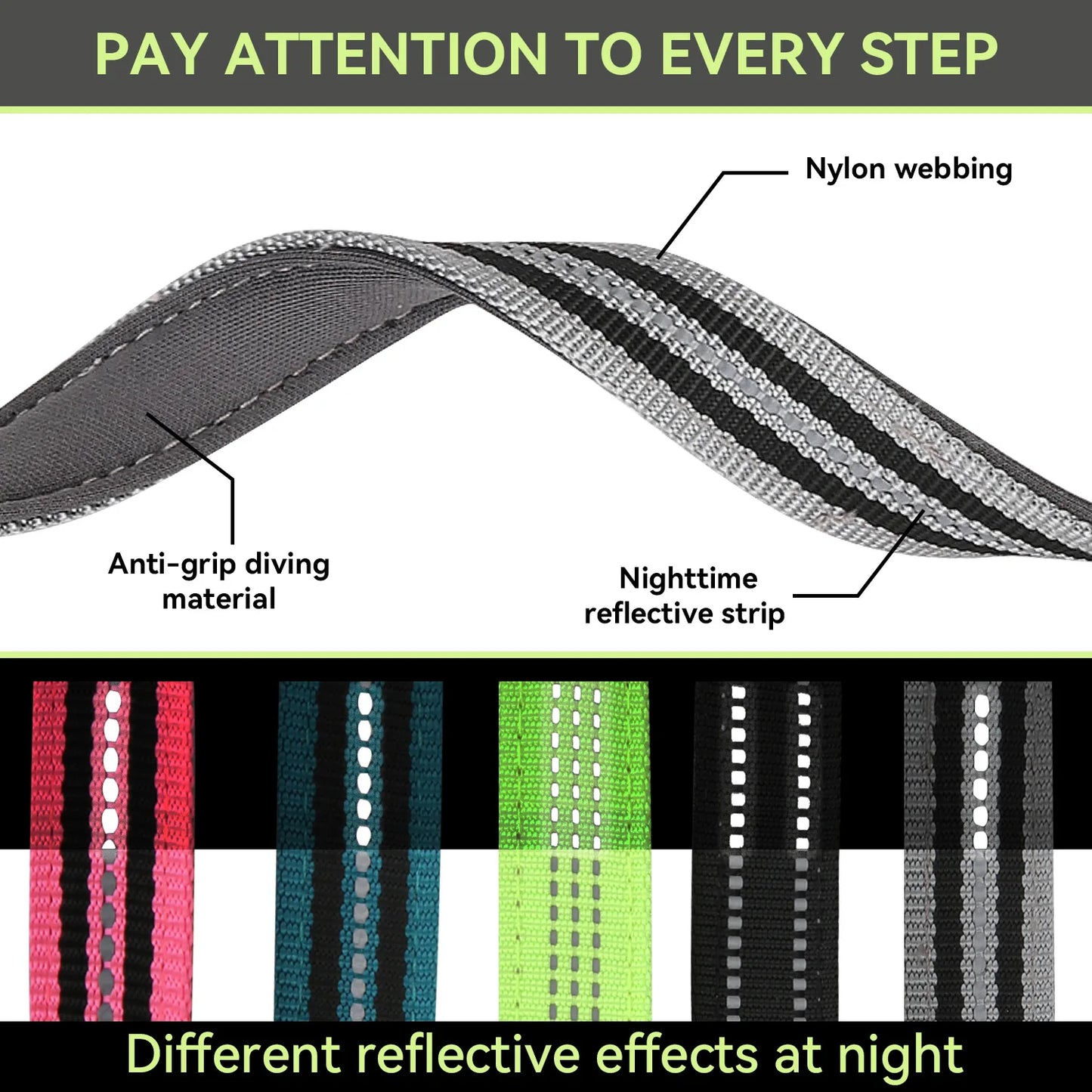 Crossbody Dog Leash Versatile Crossbody Waist Leash with 3 Rings Puppy Walking Leash Reflective Nylon Multifunctional Pet Rope