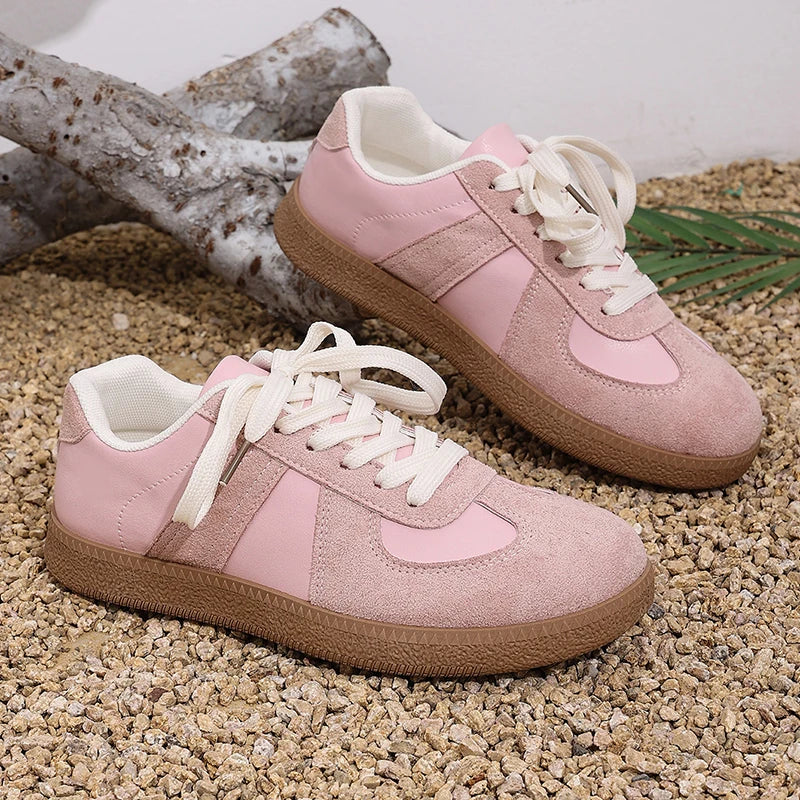 Women's Pink Thick Sole Sneakers 2026 Spring Faux Suede Platform Sport Shoes Woman Plus Size 43 Anti-slip Casual Flat Shoes