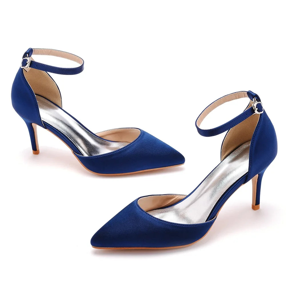 Sexy Ankle Strap Sandals Women Party Mature Silk 7CM Cover Heel Buckle Strap Formal Dress Dress Women's Shoes Dark Green