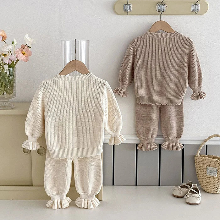 2024 New Autumn Toddler Baby Girl Knitting Clothes Suit Long Sleeved Solid Color Knitted Sweater+Pants Children Clothes Set