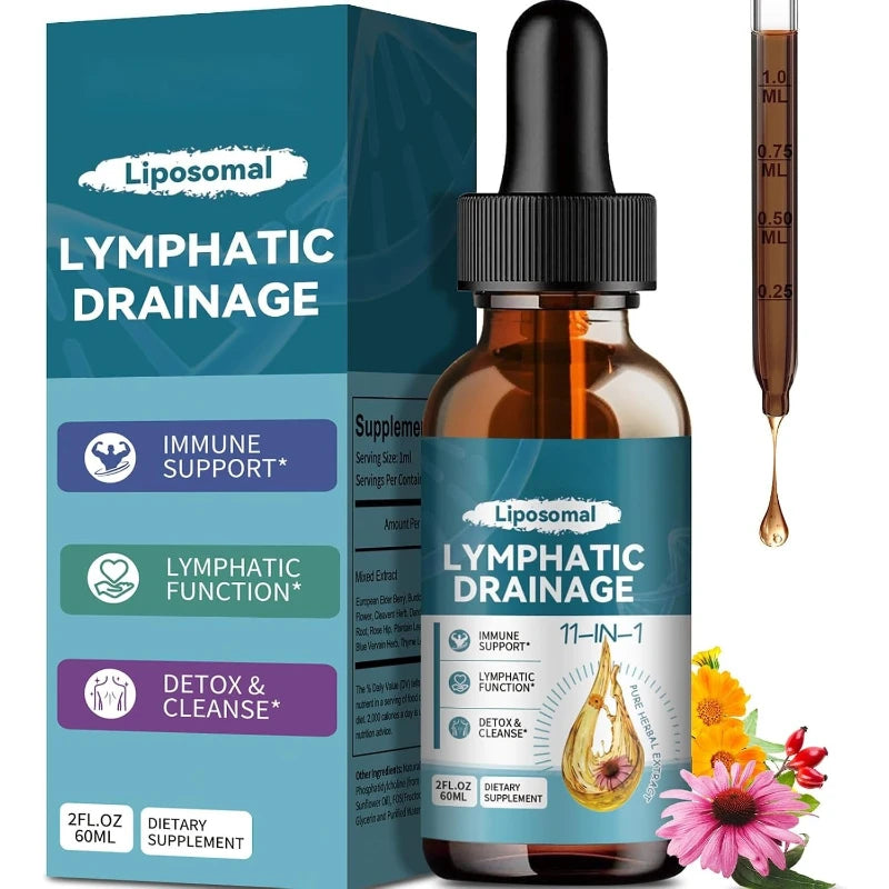 Lymphatic Drainage Drops 11-in-1 with Elderberry Burdock Dandelion Cleavers and Echinacea Liposomal Herbal Blend for 60 Days