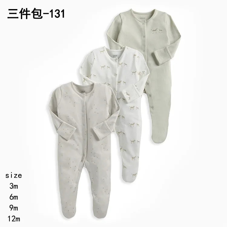 3pcs/Lot Cotton Soft Baby Romper Jumpsuit for Boys Girls with Zipper Footed Long Sleeve Pajama Sleepsuit Outfit Infant Clothes