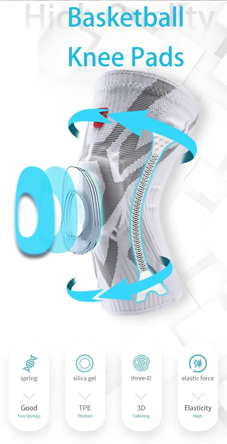 Durable Professional Knee Brace for Basketball Workout Antislip Strip Side Stabilizers Sport Knee Support with TPE Pad