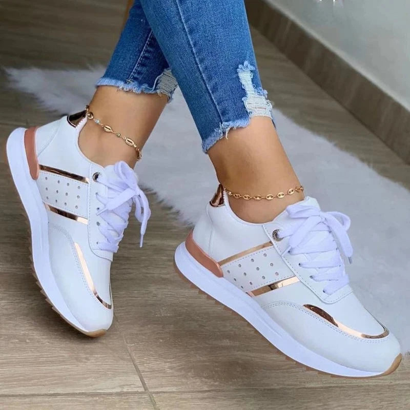 New Women Sneakers Platform Shoes Leather Patchwork Casual Sport Shoes Ladies Outdoor Running Vulcanized Shoes Zapatillas Mujer