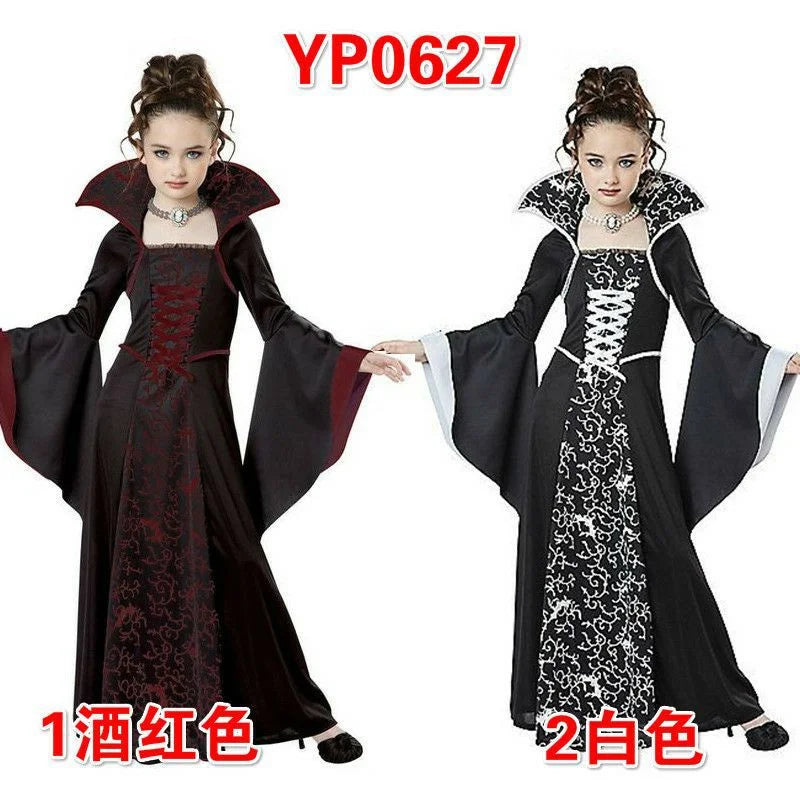 Halloween Costume Dress For Kids Fantasy Vampire Costume Girls Witch Cosplay Children's Party Performance Gown Clothing 4-12Y