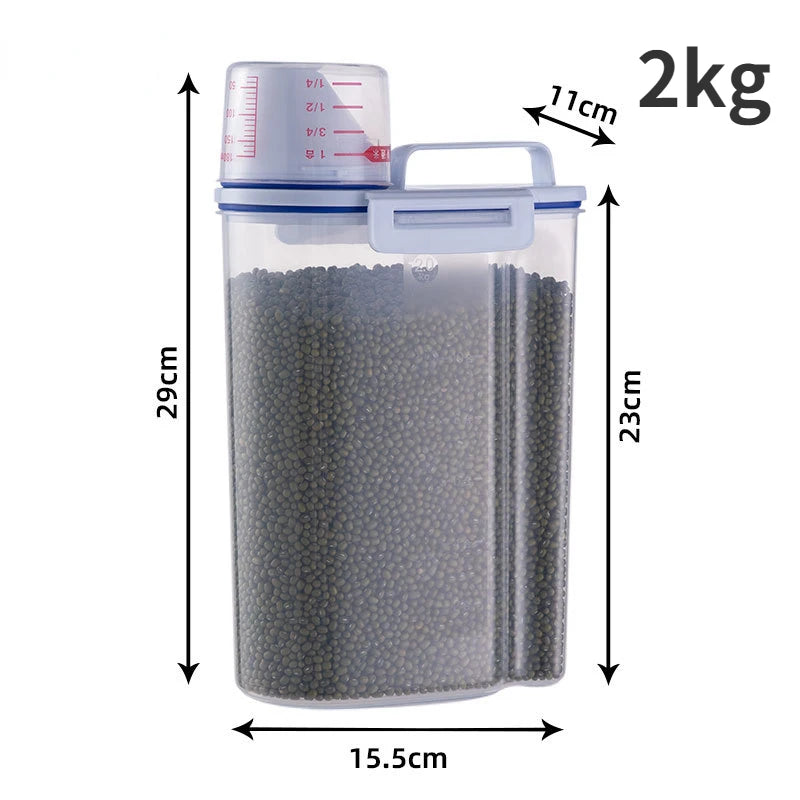 Dog Cat Food Pail Plastic Storage Tank with Measuring Cup Container Moisture-proof Sealed Jar Pet Supplies Accessories
