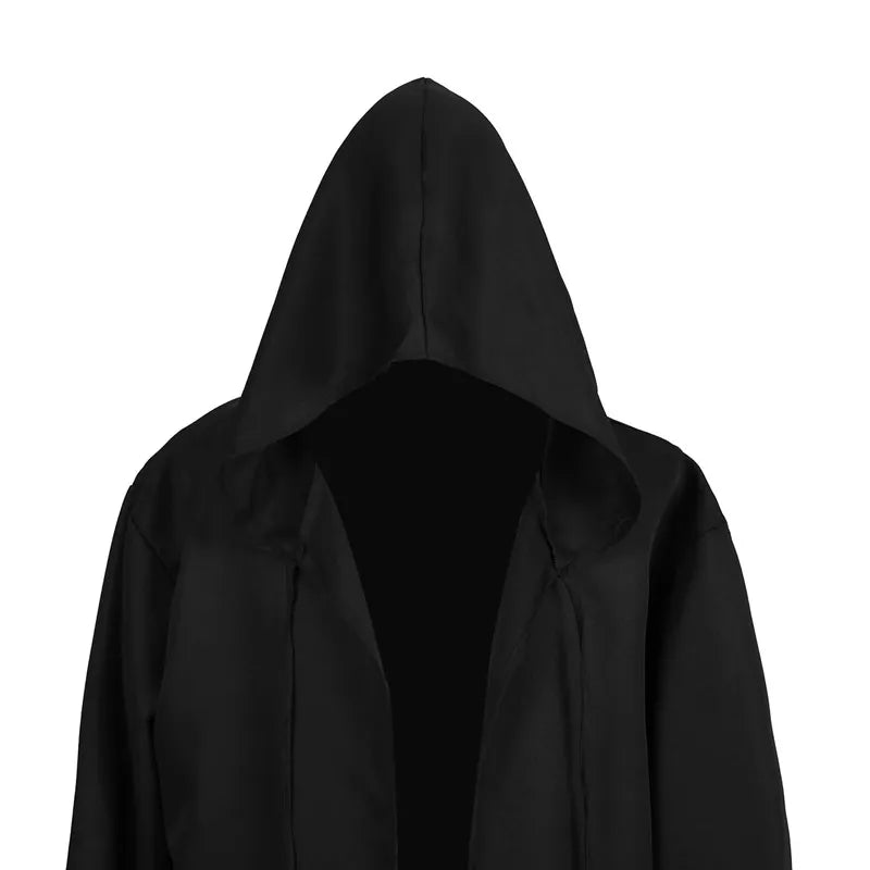 Halloween Cloak Cosplay Costume Sorcerer Long Shirt Hooded Black Robe Adult and Ghost of Horror Cloak Child Holiday Costume Set