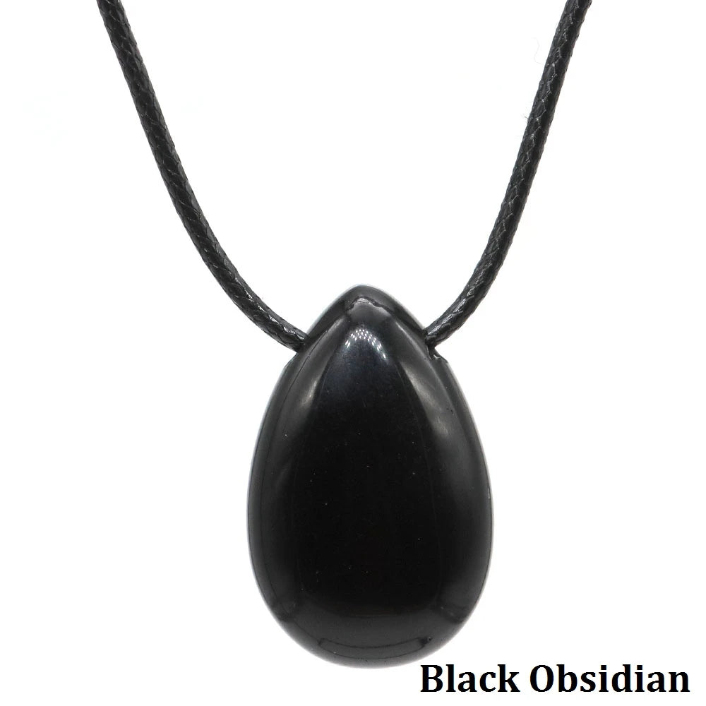 Natural Stone Water Drop Shape Necklace Pendant Rose Quartz Amethyst Lapis Lazuli Healing Crystal Gemstone Charm Jewelry Gifts