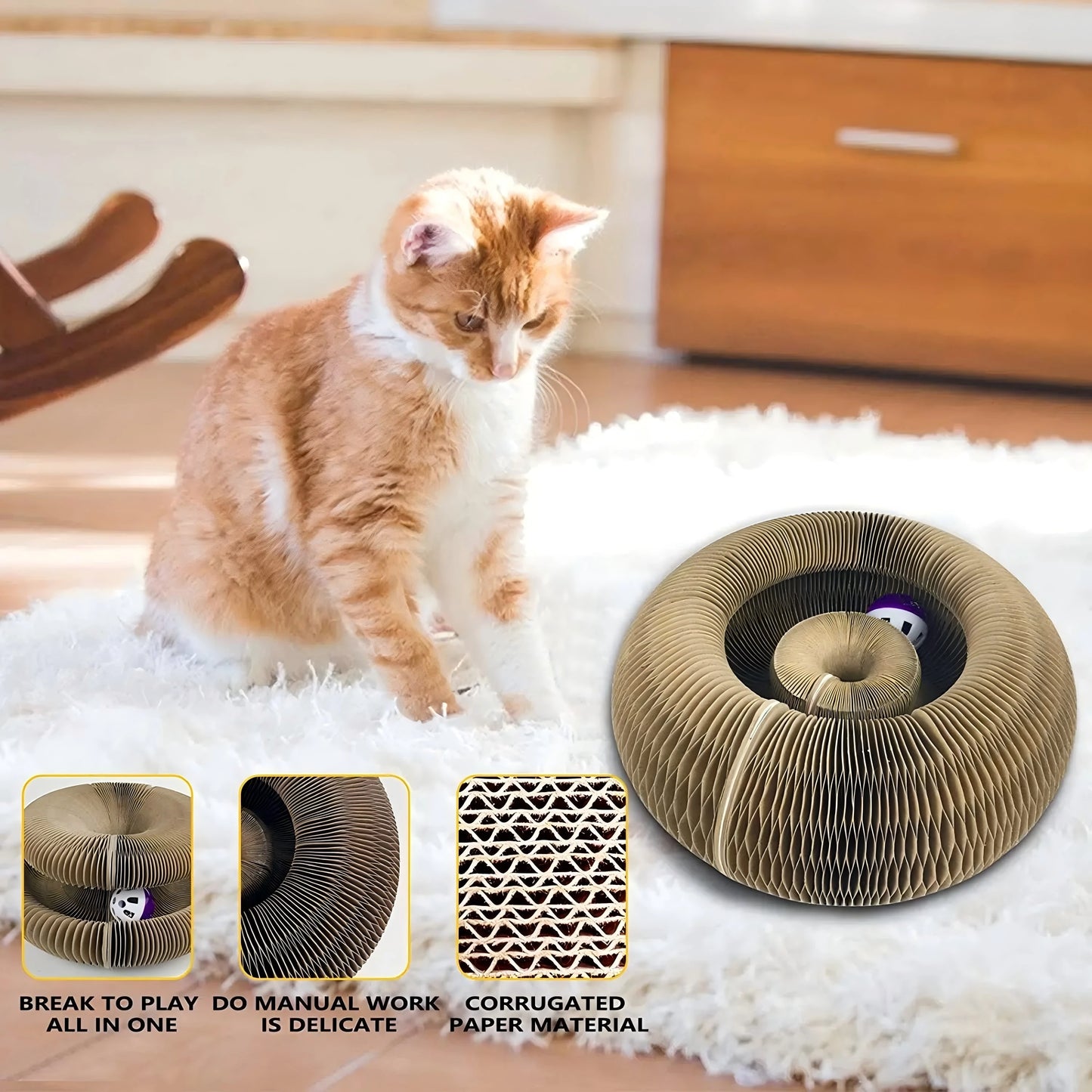 Cat Toy Magic Cat Scratch Organ Board  with Ball Cat Grinding Claw Cat Climbing Frame Kitten Round Corrugated Cat Scratching Toy