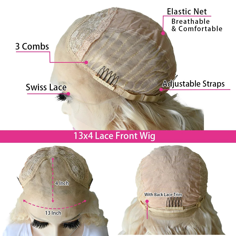 White Wig Body Wavy Lace Front Wig 13x4 HD Heat Fiber Pre Plucked Synthetic And Blend For Women Daily Wear Clearance Cosplay