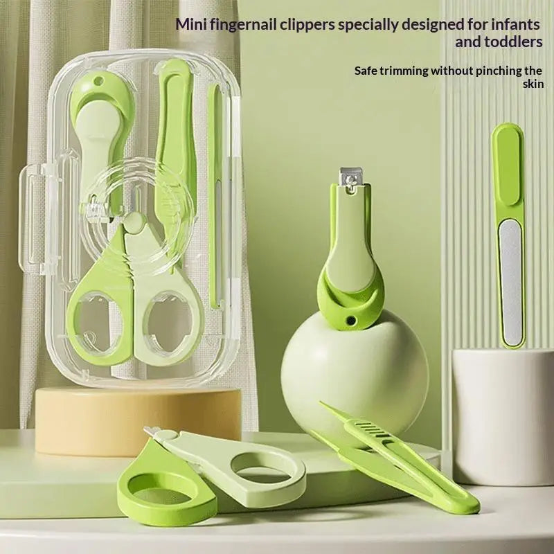 Travel Friendly 4Pcs Newborn Baby Nail Clipper Set Safe Nail Scissor Trimmer Tweezer with Storage Case for Outdoor Use